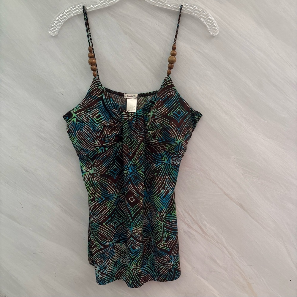 VTG Y2K Women's L Babydoll Geometric Print Beaded Boho Fairy Festival Grunge